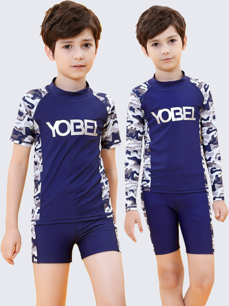 儿童泳衣男童中大青少年连体短袖泳裤套装学生儿童泳衣