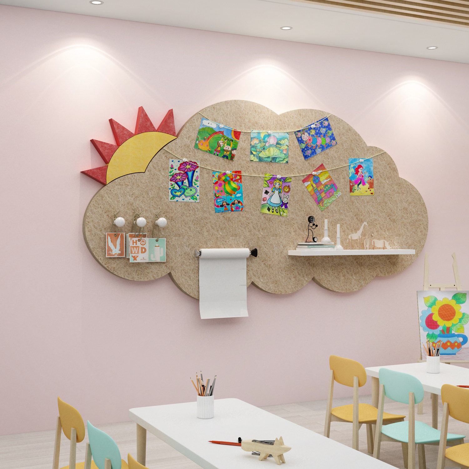 云朵布置培训教室美术画美材料装饰布装饰墙面墙贴