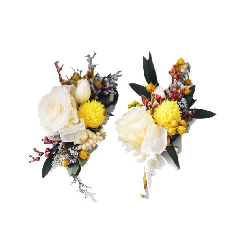 夏季清新真花永生花白色玫瑰胸花胸针新郎新娘胸花