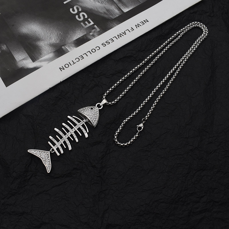 2022年新款潮鱼骨头项链ins土酷蹦迪年年有鱼嘻哈项链