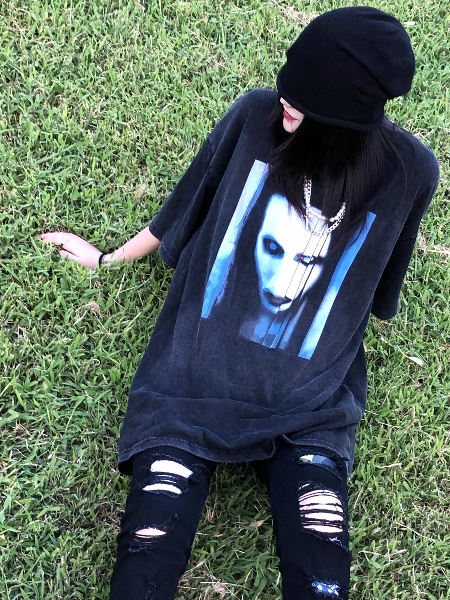 vintage玛丽莲曼森marilynmanson水洗做旧fog高街男女t恤