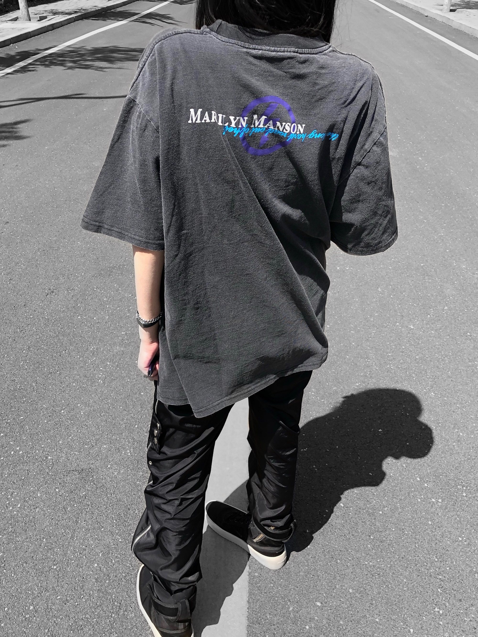 vintage玛丽莲曼森marilynmanson水洗做旧fog高街男女短袖t恤