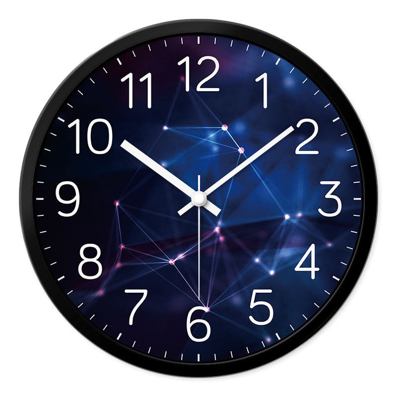 地中海个性创意挂钟客厅圆形静音12英寸简约现代时钟梦幻蓝色时钟