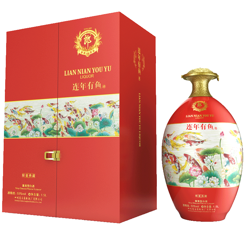 【酒厂自营】郎酒 连年有鱼 53度酱香型白酒1.5l 奢香藏品