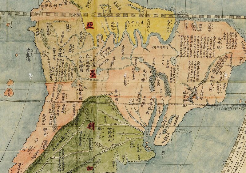 利玛窦坤舆万国图纸67x143厘米米微复制装饰地图国画