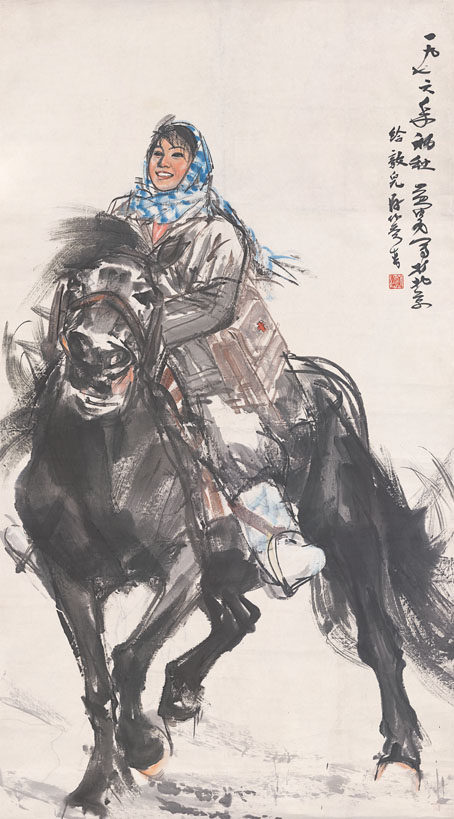 近现代国画黄胄出诊真迹微喷人物画95x171cm纸本中堂国画