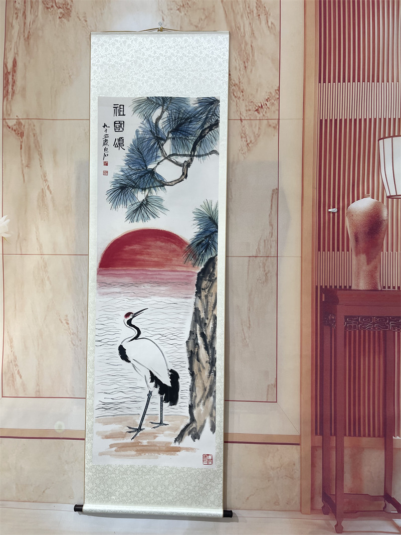 齐白石祖国名家国画竖幅松鹤真迹宣纸微喷复制品国画