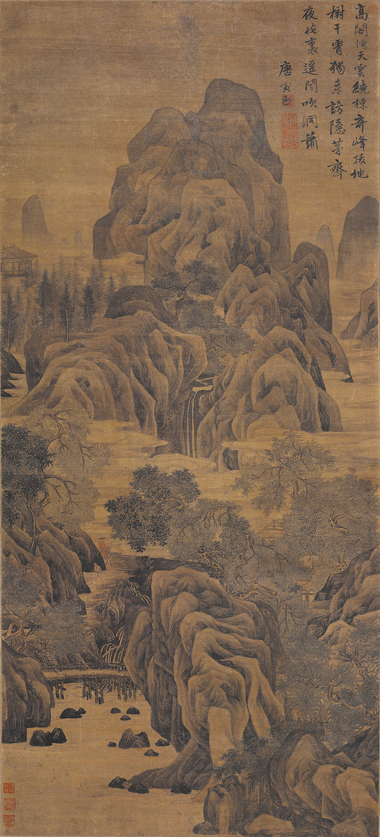 唐寅高阁倚天天图真迹版画微喷复制画绢画仿古国画