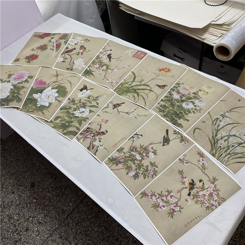 余穉花鸟图册十二工笔花卉鸟虫册页微喷复制国画