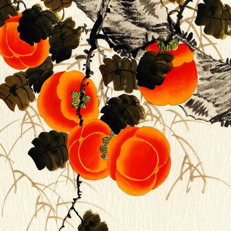 事事六尺柿子客厅复制微喷宣纸横幅如意山水国画