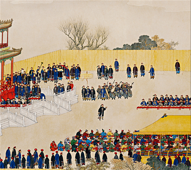 紫光阁赐宴宫廷长卷微喷复制装饰画人物建筑国画