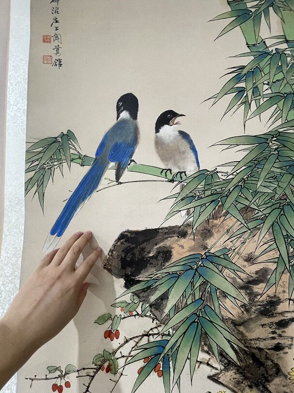 田世光工笔挂轴微喷装饰画竖幅国画竹子花鸟近代国画