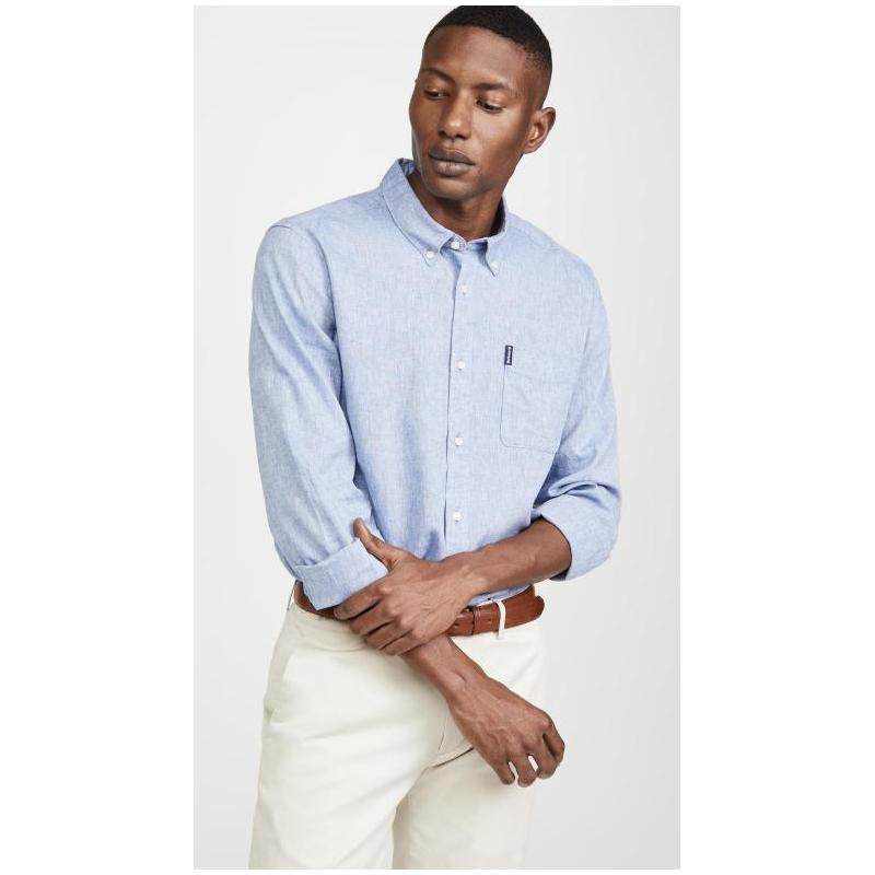 barbour衬衫方领长袖纯色修身商务上班族it休闲衬衫