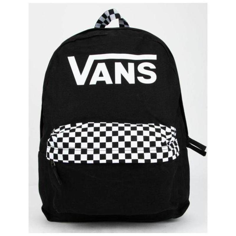 vans范斯男女双肩背包书包休闲包黑色格子涤纶双肩背包