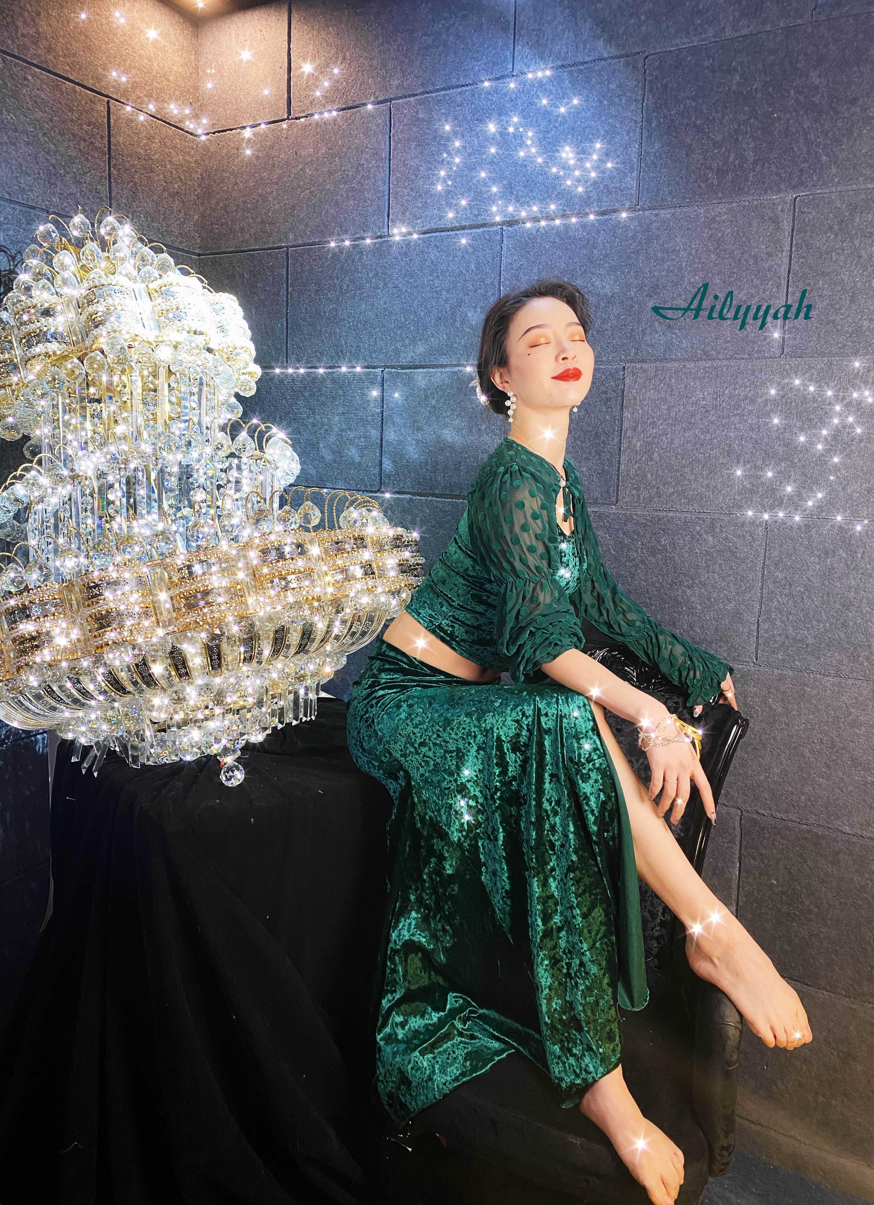 ailyyah佐寒2021新款秋冬肚皮练功服气气质鱼尾肚皮舞套装演出服