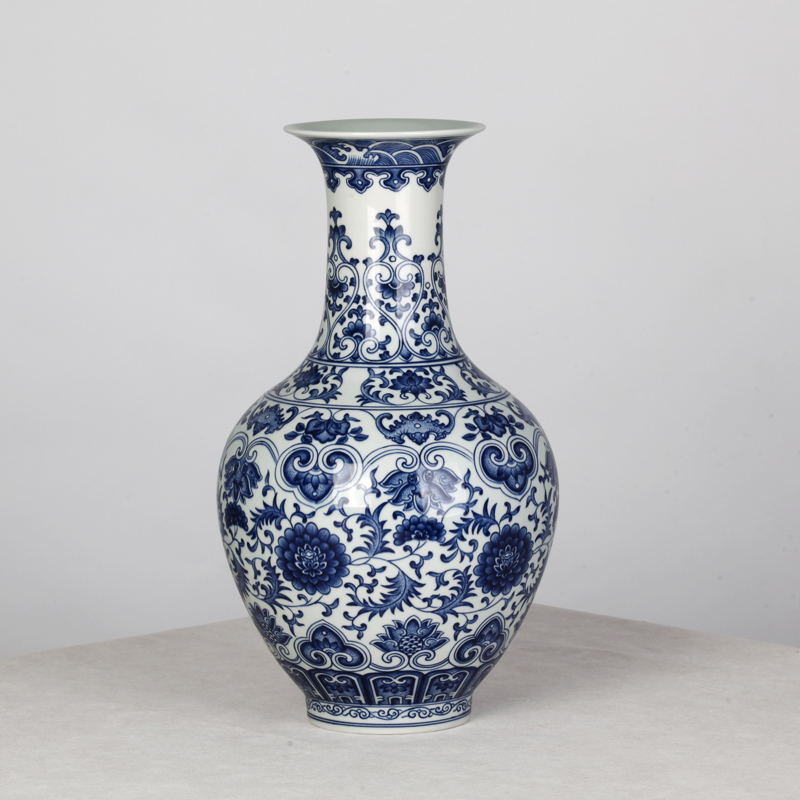 景德镇陶瓷仿古青花青花瓷瓷瓶缠枝莲花花瓶摆件现代花瓶