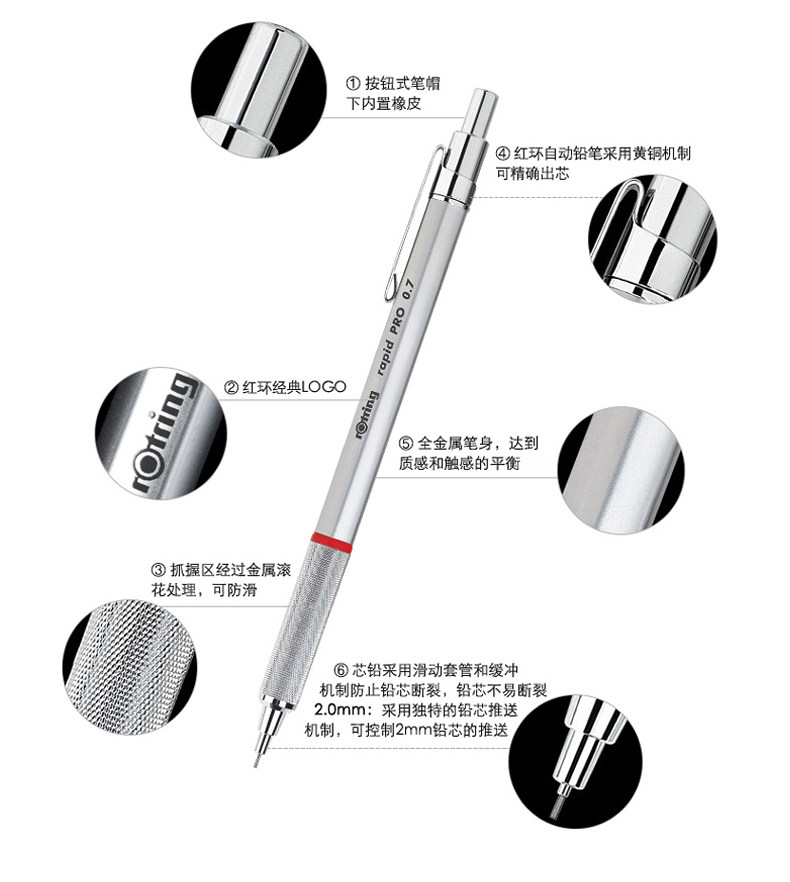 包邮德国红环rotringrapidpro专业金属自动铅笔铅笔