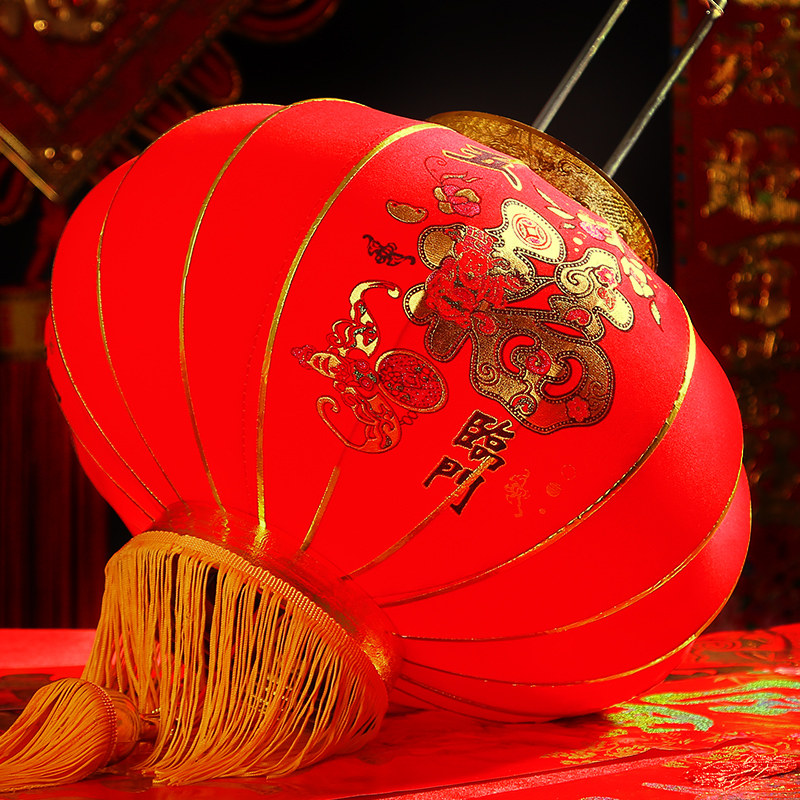 大红红灯笼挂饰植绒福字2022新款过新新年元宵节灯笼