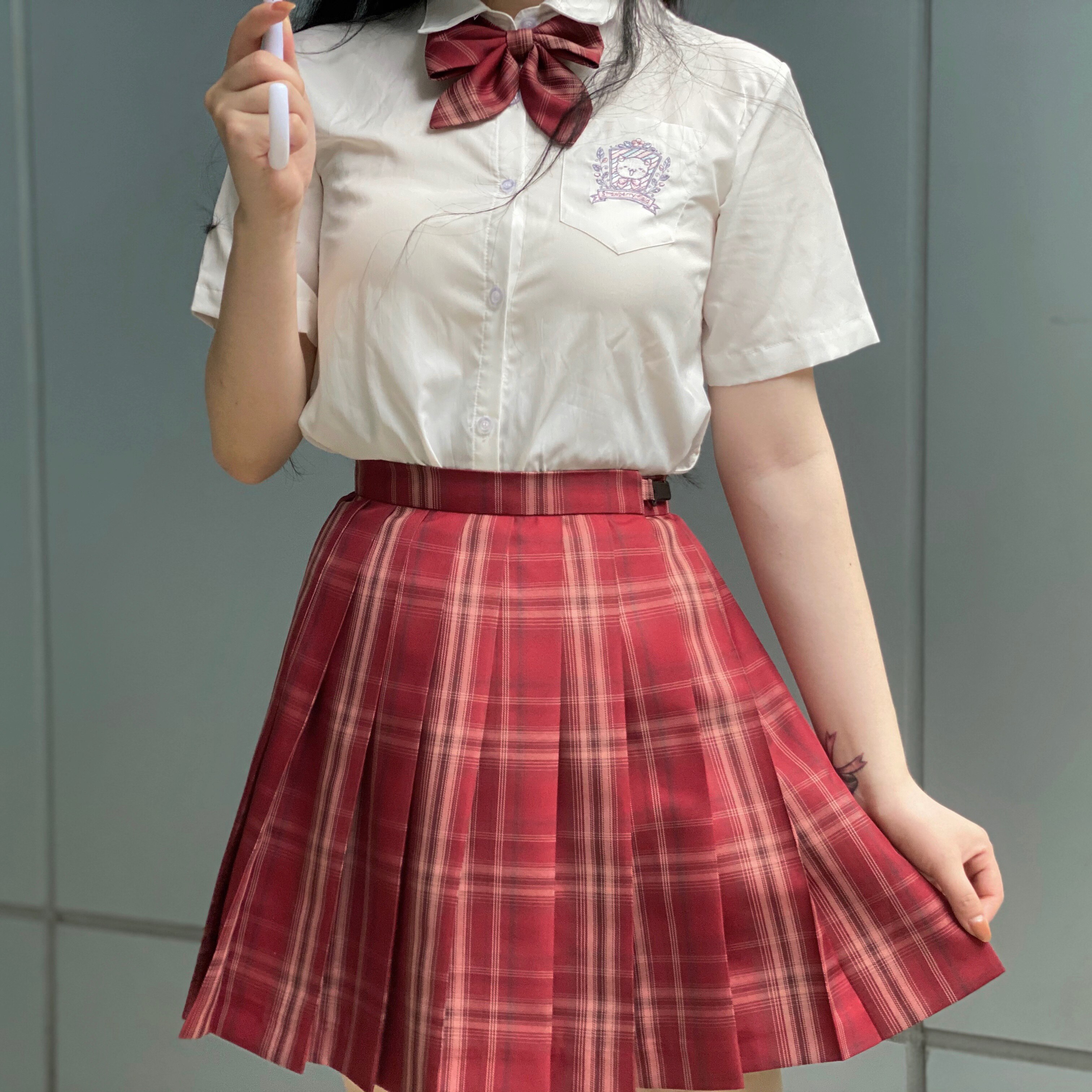 售完欣赏樱桃桃林红格现货掉落原创jk制服半身裙