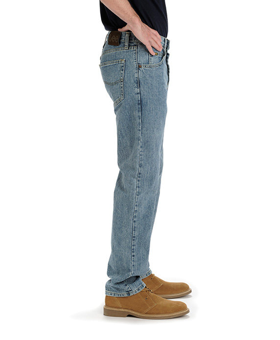 美国代购李牌lee男士经典中蓝水洗中腰直筒牛仔裤