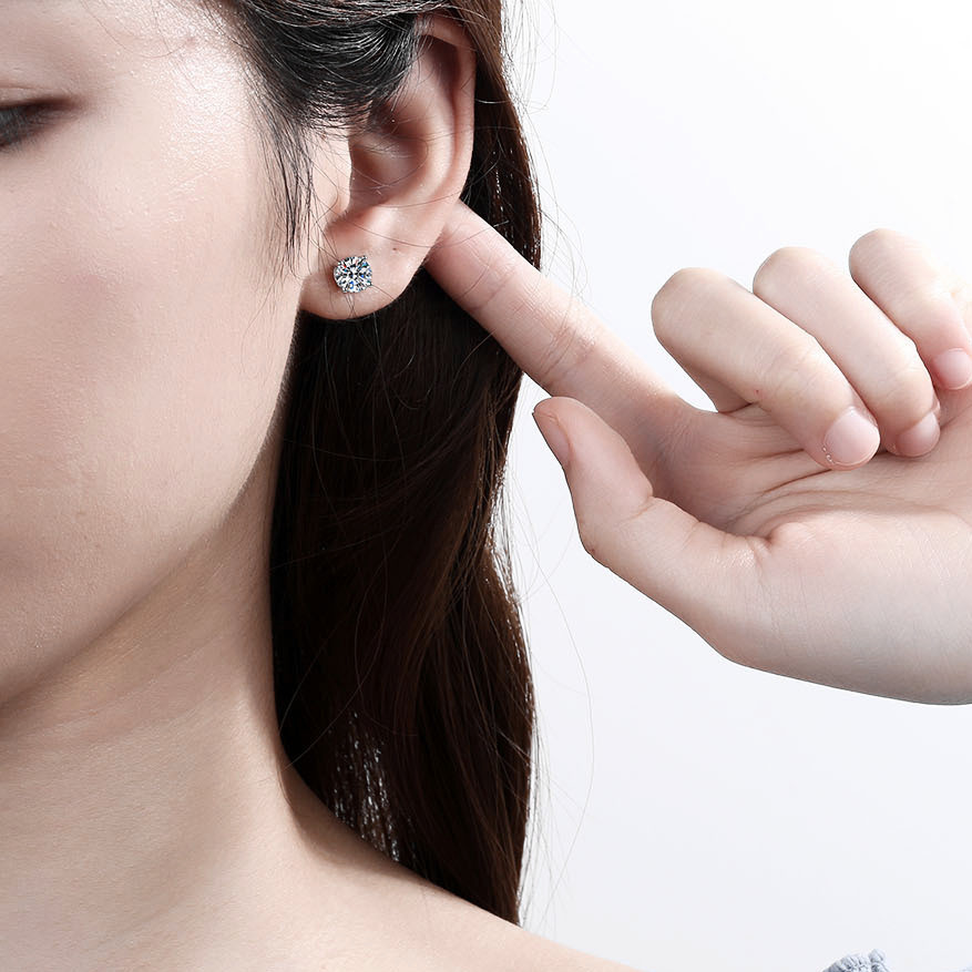 美国pt950简约一克拉克拉纯银进口30分50分耳钉耳钉