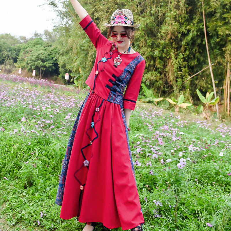 复古棉麻民族风女时尚套装春秋装两件套女裙装连衣裙显瘦气质套裙