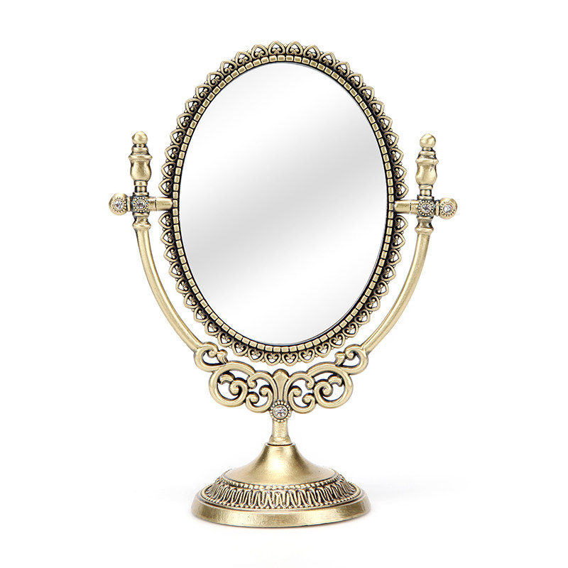 韩国进口宫廷复古镜子台式镜子化妆装饰双面镜子古铜色镜子