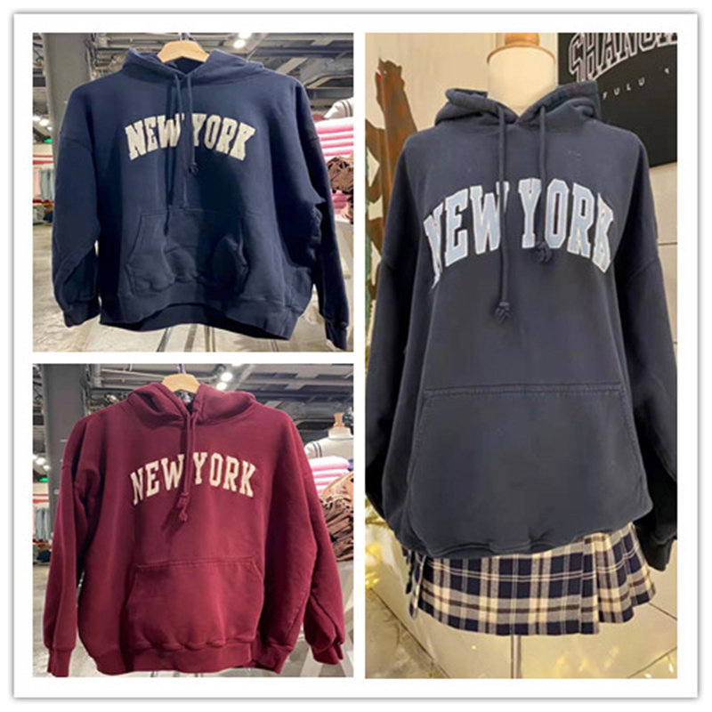 brandymelville官网新款newyork纽约刺绣卫衣长袖连帽卫衣