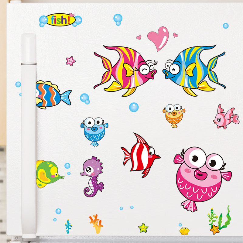 卡通可爱墙贴纸小鱼卧室墙壁卫生间装饰玻璃贴画浴室防水瓷砖海洋