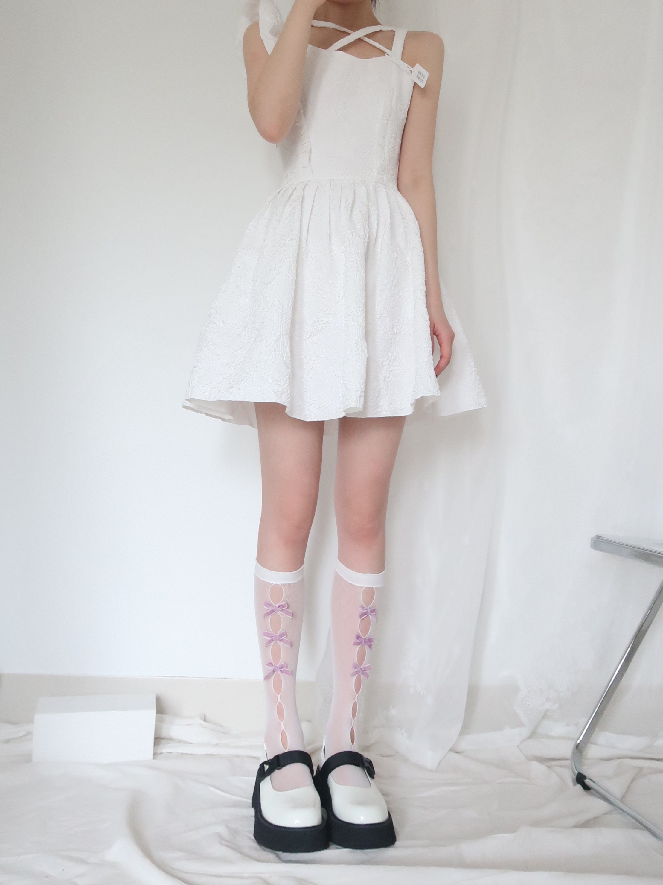 陆甜茶蝴蝶结蕾丝丝袜中筒筒袜可爱仙女袜子春夏中筒袜