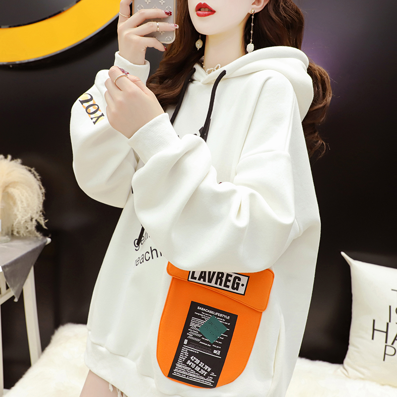 加绒加厚连帽卫衣女秋冬爆款2021新款洋气宽松设计感小众炸街外套