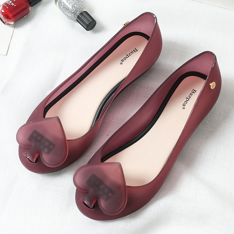 桃心果冻鞋女浅口低帮鱼嘴防滑平底闪粉水晶时装凉鞋