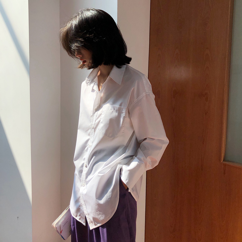 2021新款春季经典百搭慵懒风休闲衬衫女简约港味宽松显瘦开衫上衣 - 图0
