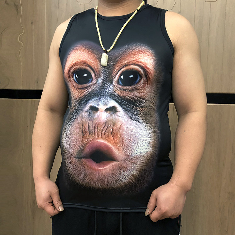 搞笑3d大猩猩背心男夏季动物猴子搞怪大码短袖衣服紧身无袖t恤潮