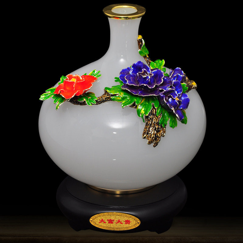 琉璃玉珐琅彩大富大贵白玉花瓶摆件商务礼品送闺蜜结婚高档礼物
