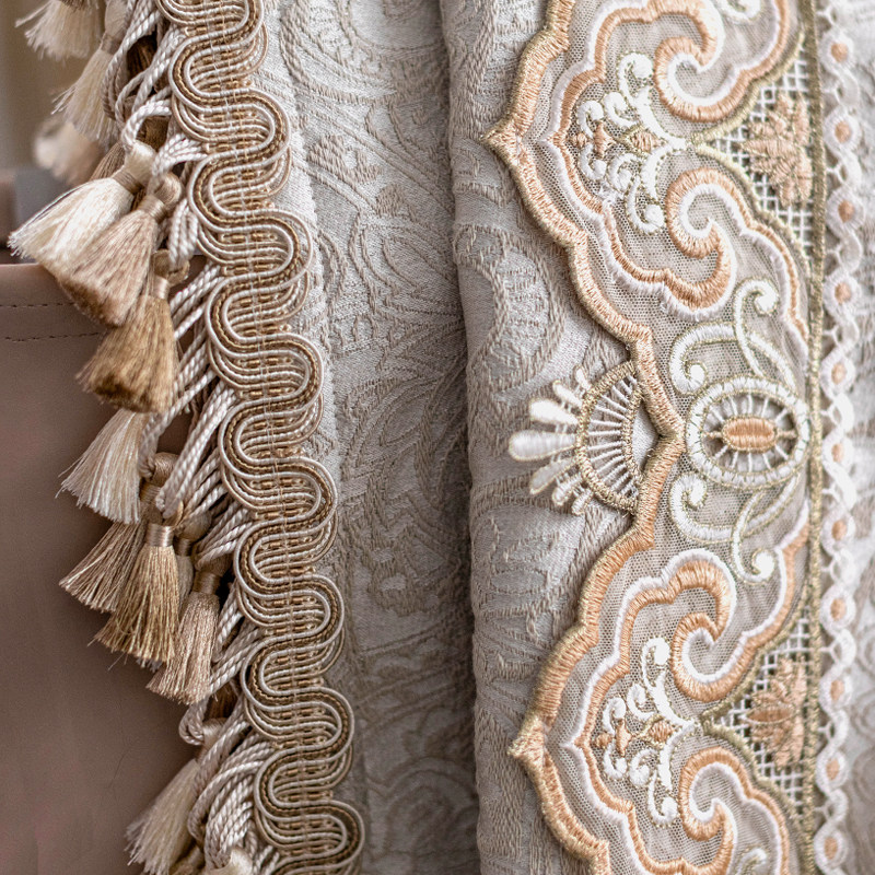 法式洛可可简欧浮雕提花蕾丝复古欧式遮光客厅定制窗帘