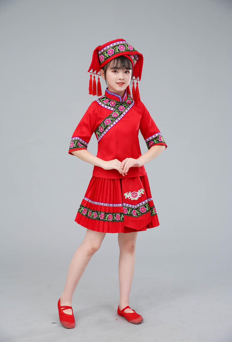 新款儿童壮族三月三服装女童少数民族表演服苗族土家族幼儿竹竿舞