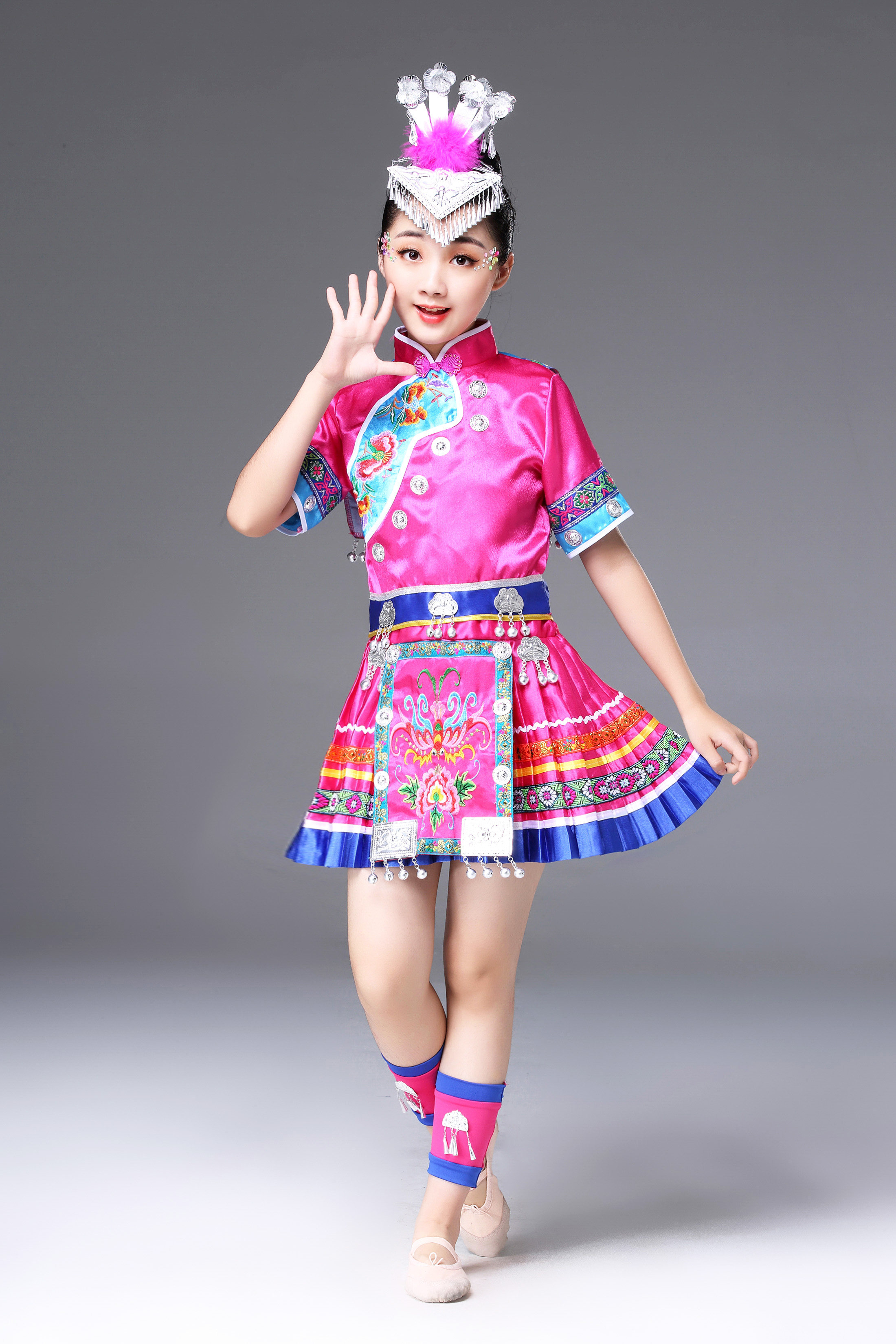 演出服儿童新款苗族民族民族舞舞蹈幼儿女童表演儿童演出服