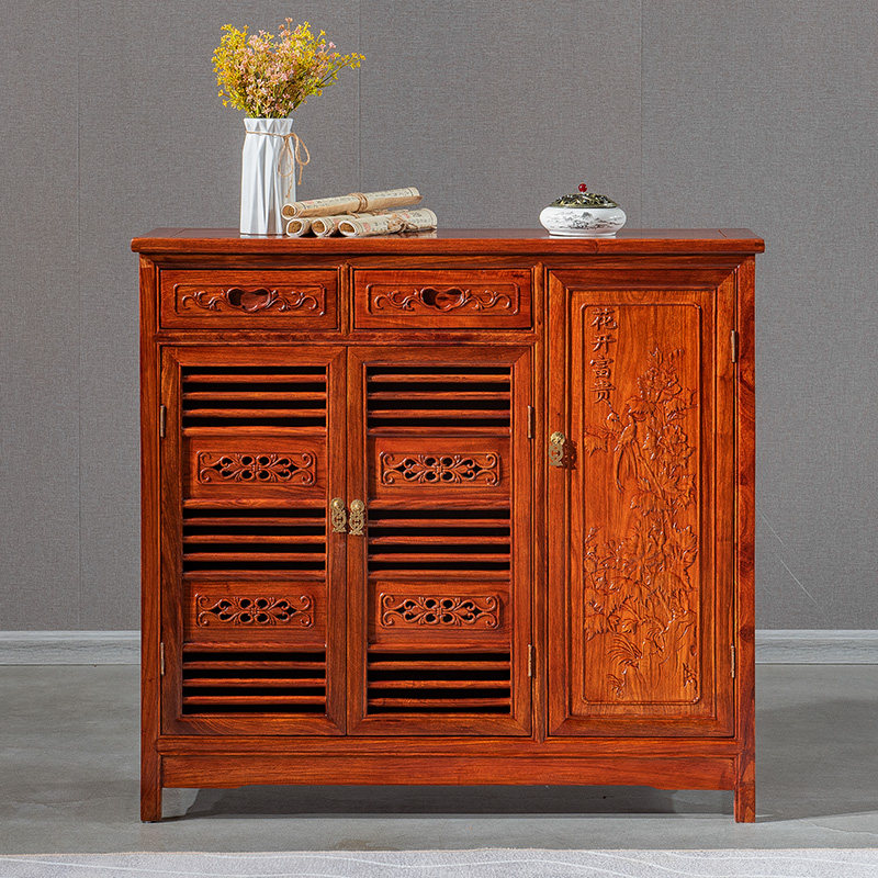 红木家具刺猬紫檀鞋柜门口玄关中式仿古花梨实木鞋柜