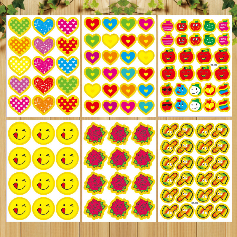 好花心型可移除国旗评比栏不干胶 ok 奖励贴纸星星红旗笑脸大拇指优