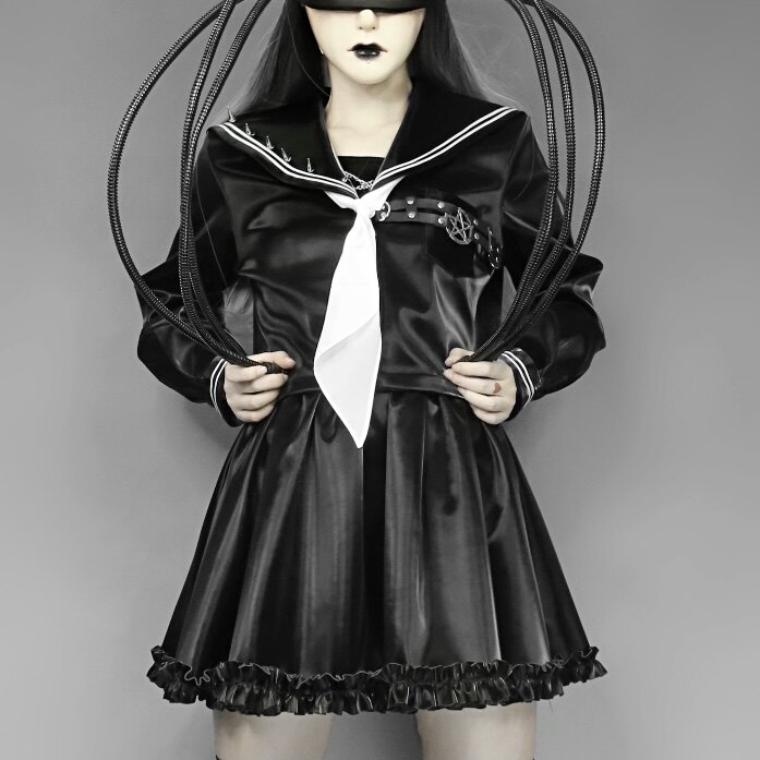 血液供给原创·机械崩坏哥特风液态黑科技pu改良jk