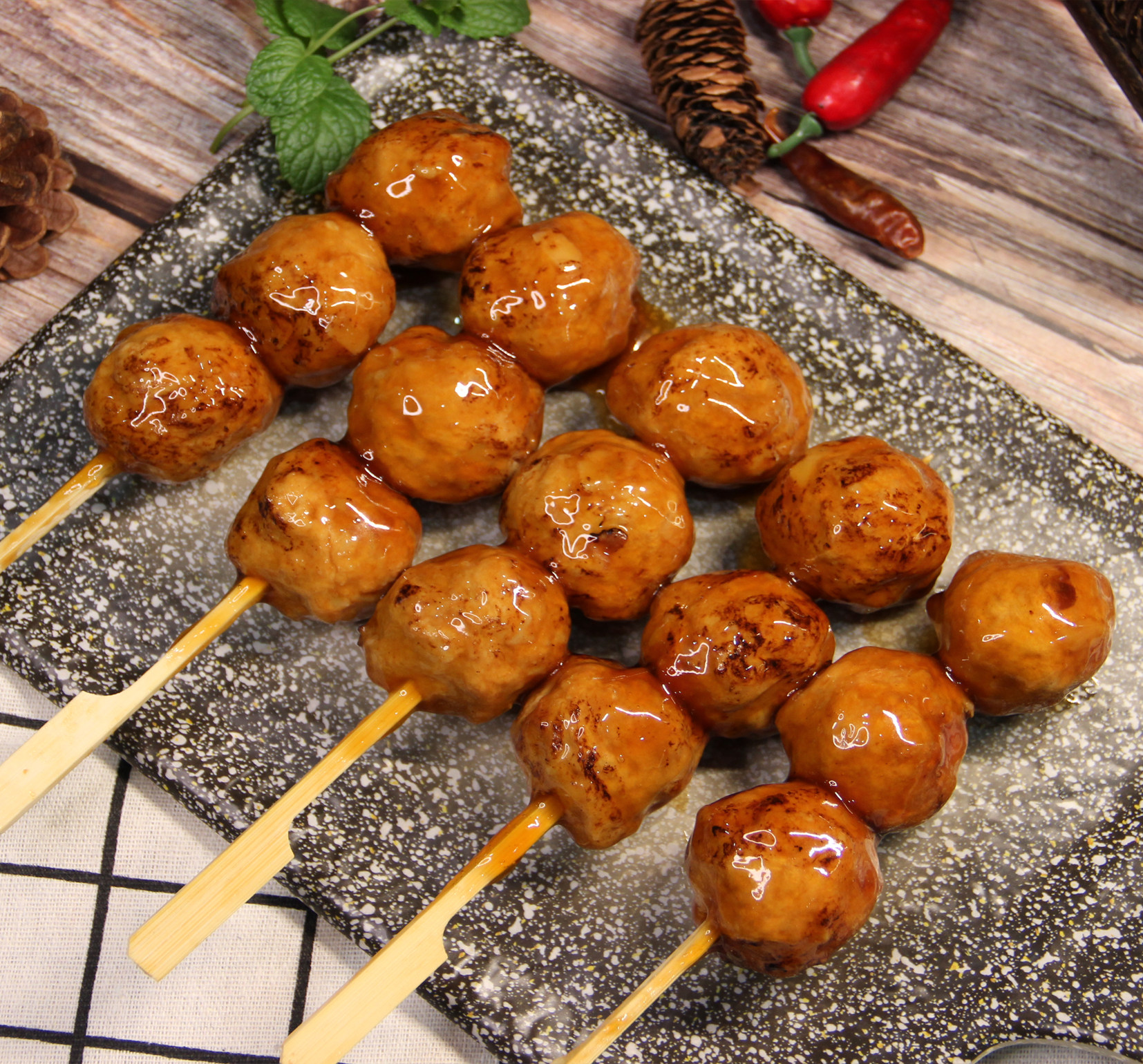 鲁丰烤鸡丸串400g半成品烧烤速食冷冻罗森便利店鸡肉丸