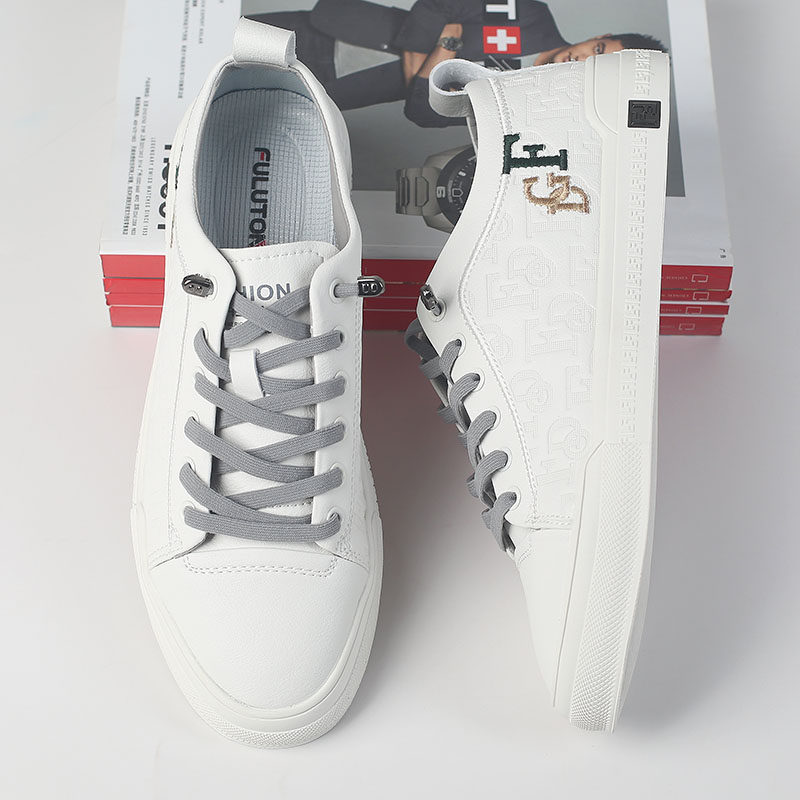 福禄桐春季小白鞋男低帮系带软底轻便男士鞋子青年学生休闲板鞋