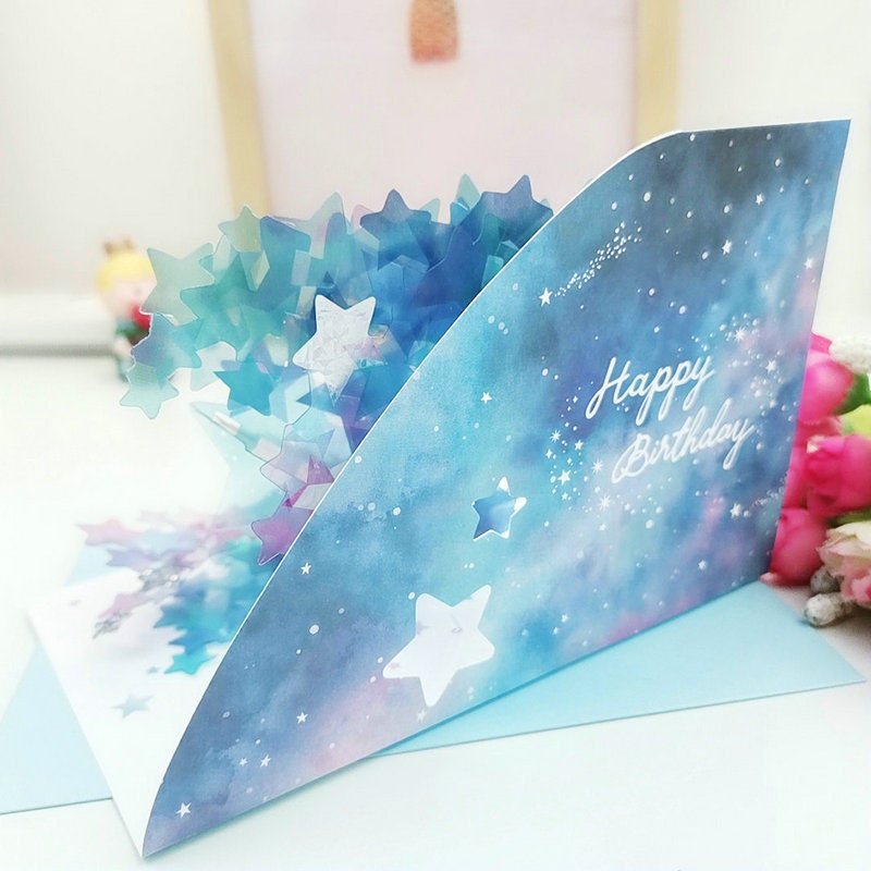 生日moka日本创意水晶五彩星星立体贺卡庆祝贺卡
