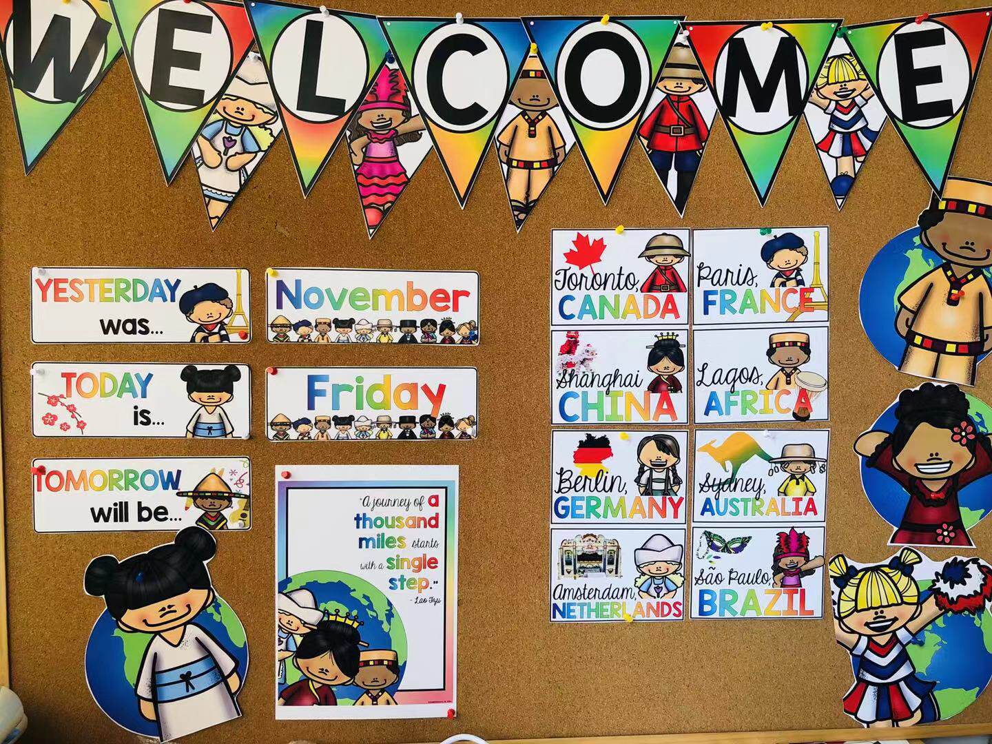 双语幼儿园英文环创环球国家英语主题装饰单词玩具挂图