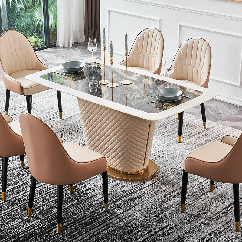 2021新款港式轻奢餐桌桌椅组合现代简约家用长方形餐桌