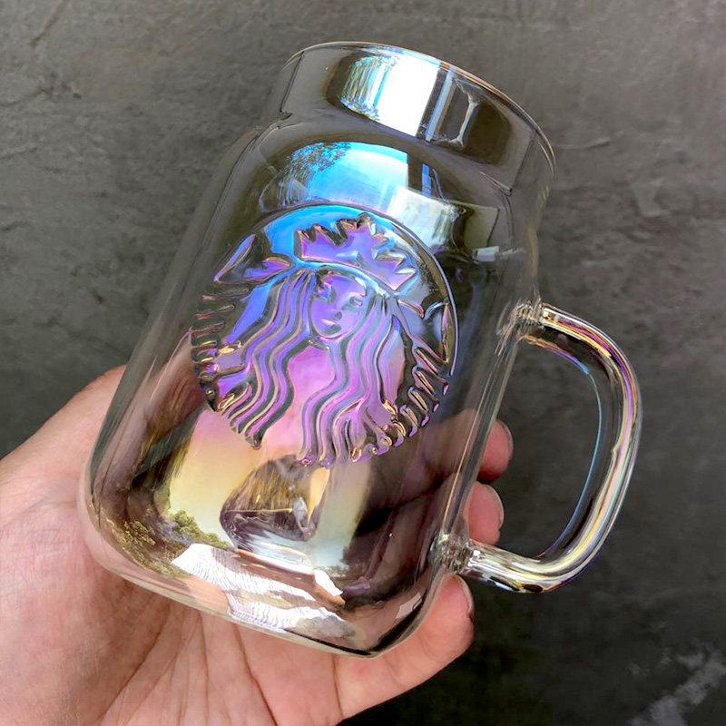 巴克杯子2020樱花粉色周年庆幻彩极光玻璃杯