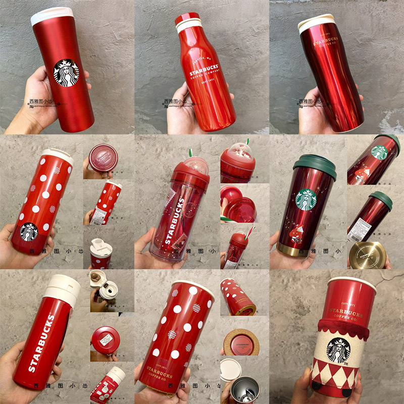 杯子韩国星巴克2021波点圣诞万圣节红色黑猫幽灵保温杯