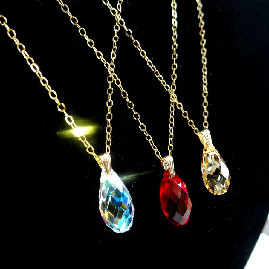 14k吊坠水滴水晶奥地利唯美韩版简约项链金链项坠