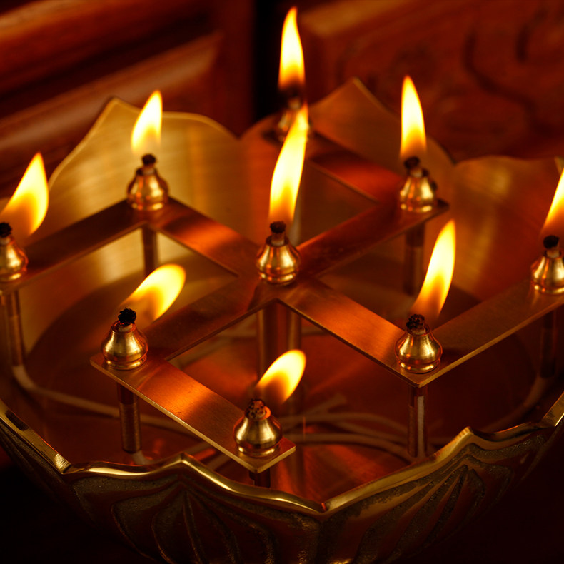 佛堂寺庙纯铜佛前供灯九星万字莲花酥油灯液体油灯供佛烛台长明灯